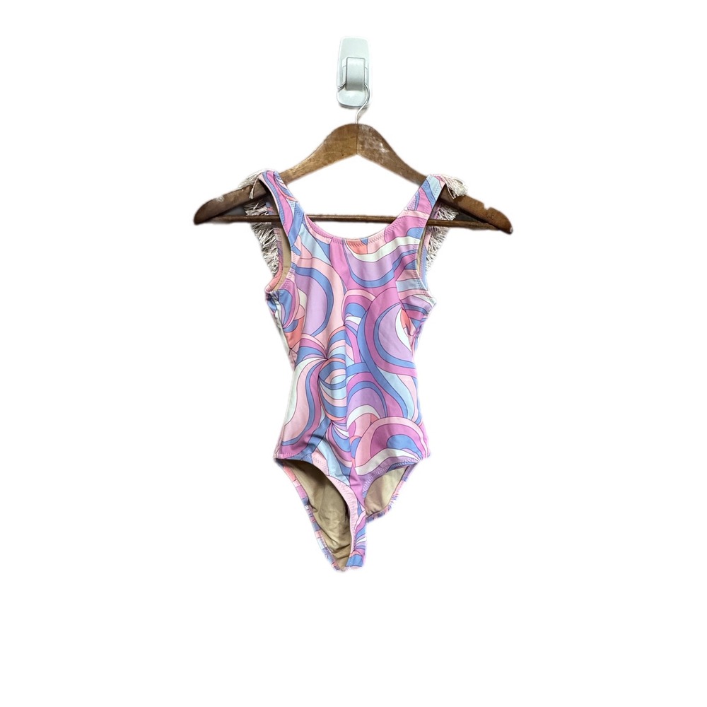 Shade Critters One Piece Swimsuit Kids Size 8 Pink Purple Swirl Excellent Fringe